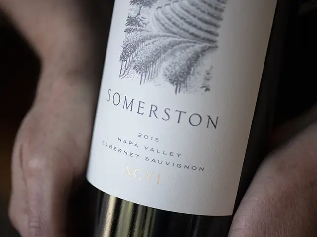 Somerston wine, close up of the wines label.